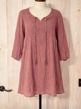 Indigo Rose Boho Blouse 1X Mauve Embroidered Peasant Top Flowy Tunic
